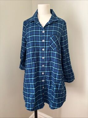 Blue Sky Celine Tunic Blueberry Plaid Top Size S